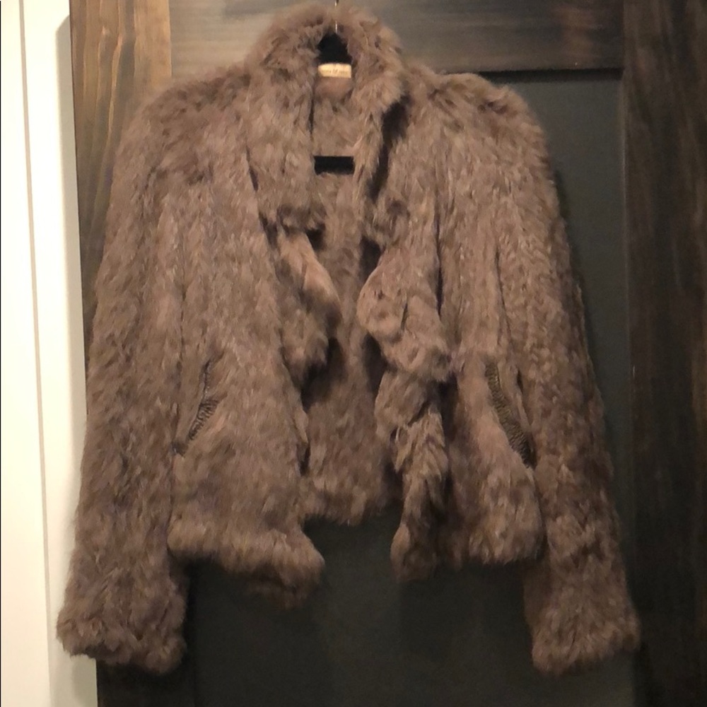 100% Rabbit Fur jacket with leather trim